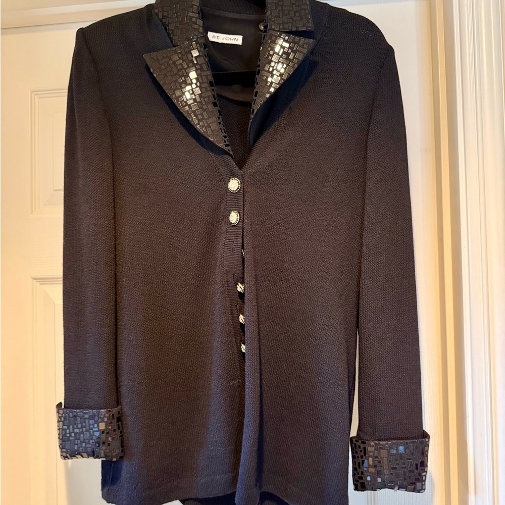 St. John Vintage Black Ladies Pant Suit Size 4 with Sequin Accents